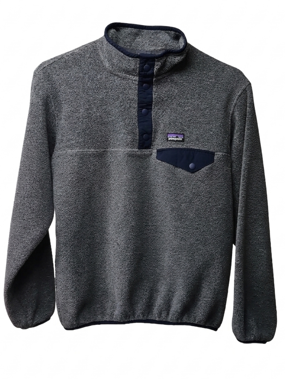 Patagonia Synchilla Dark Gray & Navy Blue Fleece Snap-T Pullover Top Sz XL 14
